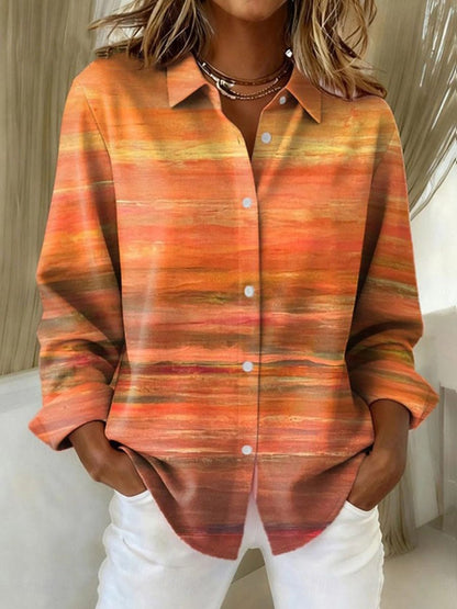 Womens Printed Long-Sleeve Casual Loose Shirt Top