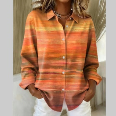 Womens Printed Long-Sleeve Casual Loose Shirt Top