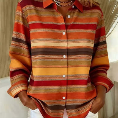 Womens Printed Long-Sleeve Casual Loose Shirt Top