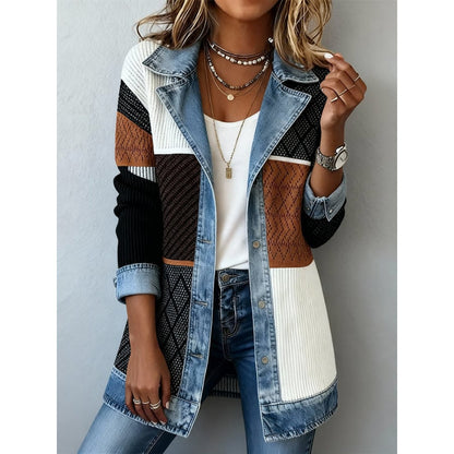 Womens Fashion Slim-fit Long-sleeve Patchwork Jacket