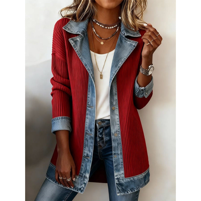 Womens Fashion Slim-fit Long-sleeve Patchwork Jacket