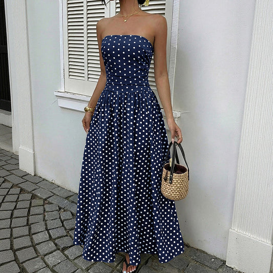 Sleeveless Tube Top Dress With A Polka-dot Print