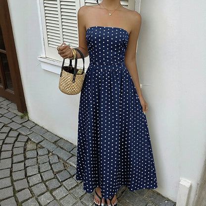 Sleeveless Tube Top Dress With A Polka-dot Print
