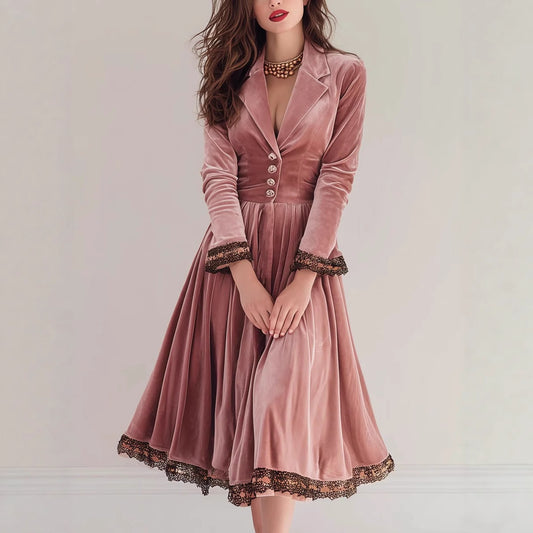 Velvet Paneled Lace Maxi Dress