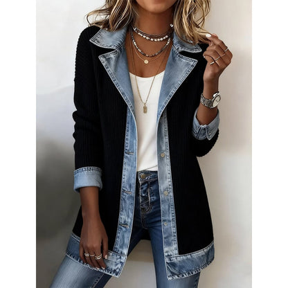 Womens Fashion Slim-fit Long-sleeve Patchwork Jacket