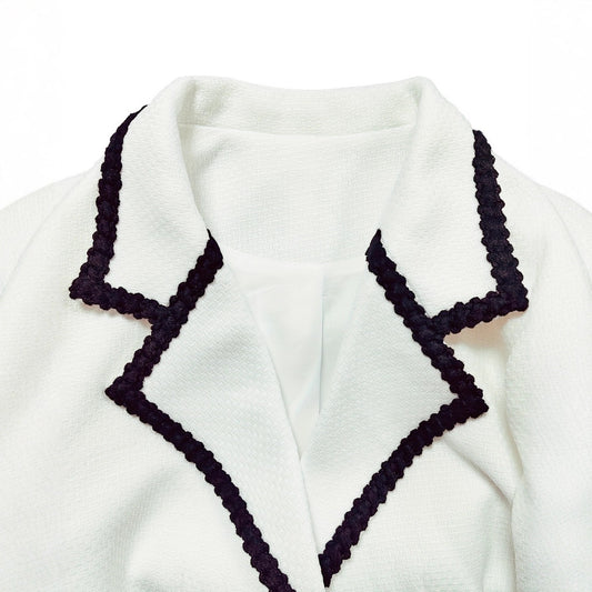 New Womens Elegant Tweed Blazer With Lace Trim