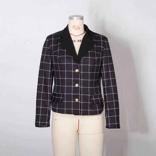 Womens Slim-Fit Casual Long-Sleeve Houndstooth Jacket