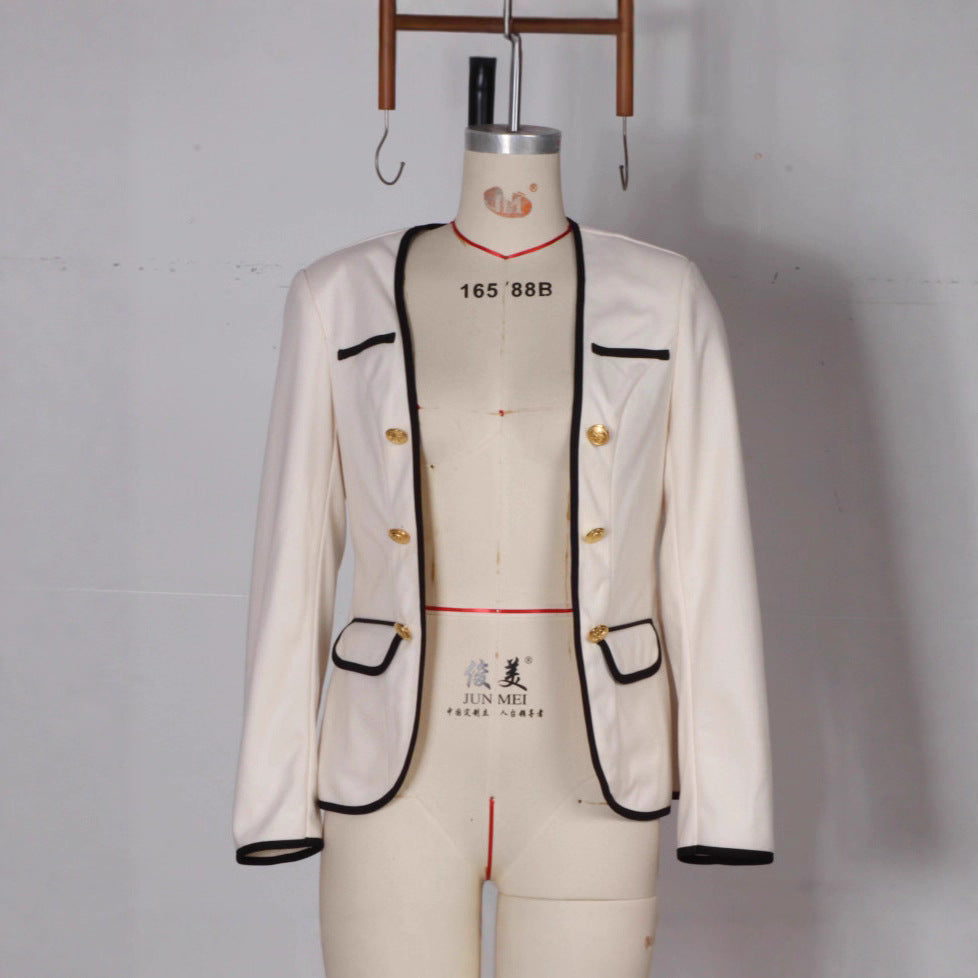 Color-Block Patchwork Long-Sleeve Jacket With Buttons