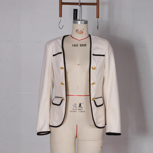 Color-Block Patchwork Long-Sleeve Jacket With Buttons