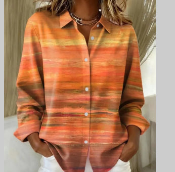 Womens Printed Long-Sleeve Casual Loose Shirt Top