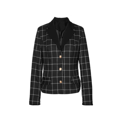 Womens Slim-Fit Casual Long-Sleeve Houndstooth Jacket