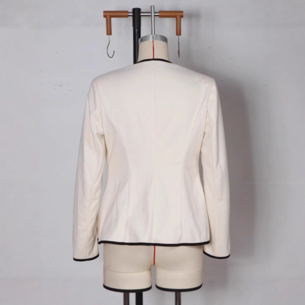 Color-Block Patchwork Long-Sleeve Jacket With Buttons