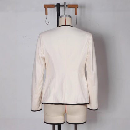 Color-Block Patchwork Long-Sleeve Jacket With Buttons