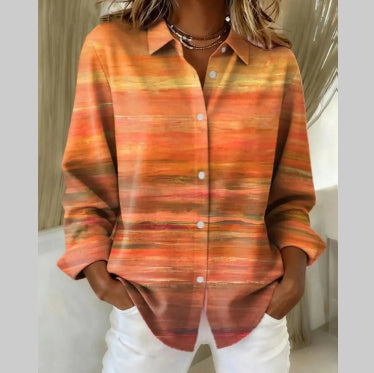 Womens Printed Long-Sleeve Casual Loose Shirt Top