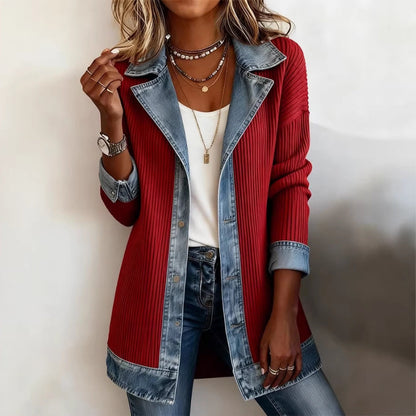 Womens Fashion Slim-fit Long-sleeve Patchwork Jacket