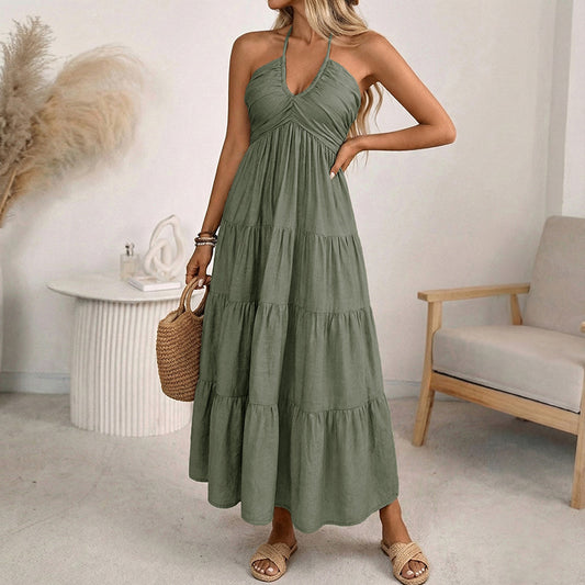 Loose-fitting, Neck-hanging Vacation-style Maxi Dress
