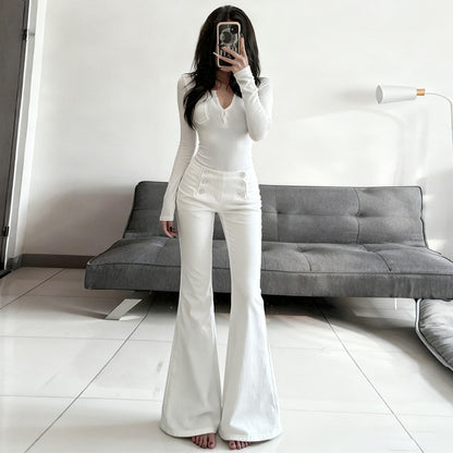 Design Breasted Access Control Waist Slimming And Hip Lifting Denim Trousers