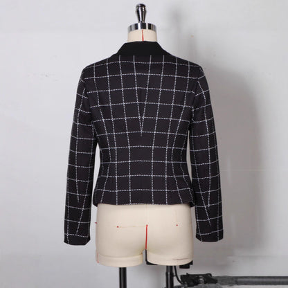 Womens Slim-Fit Casual Long-Sleeve Houndstooth Jacket
